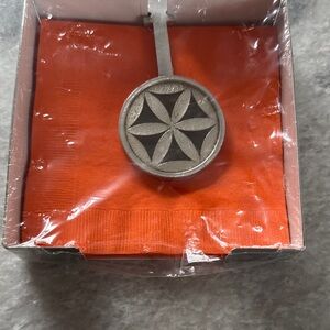 Marigold Decorative Silver Napkin Box with Motif and Orange Napkins